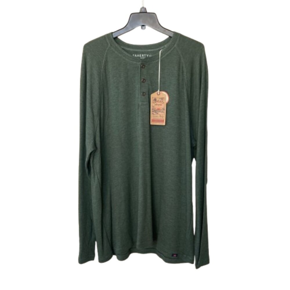 Faherty Cloud Cotton Long Sleeve Henley Shirt Mens XXL Deep Fern Heather NWT